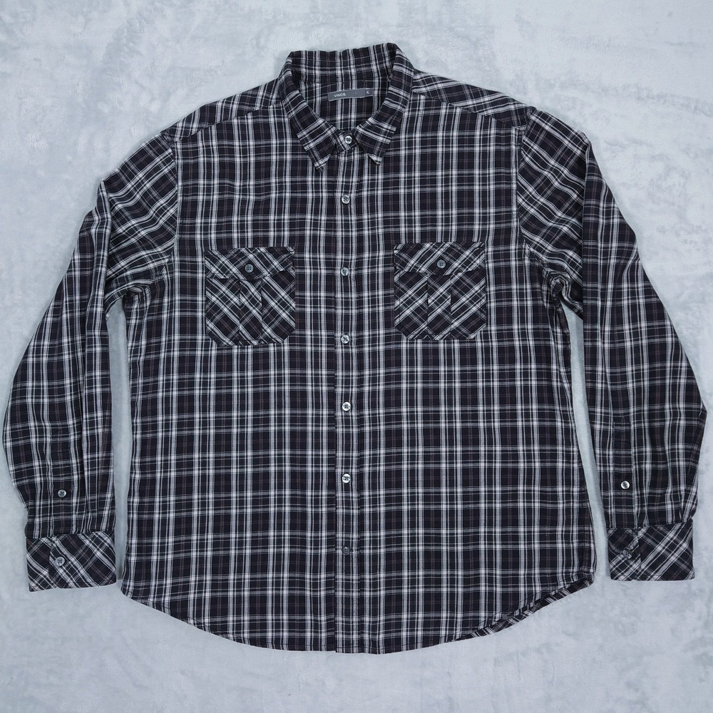 Vince Mens XL Flannel Shirt Button Up Double Pockets Black Plaid M84791472